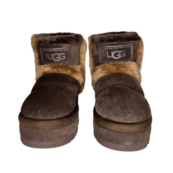 NWOB UGG RARE Chillapeak Brown Suede Fur Ankle Chunky Platform Boots Size 8 - Picture 3 of 12